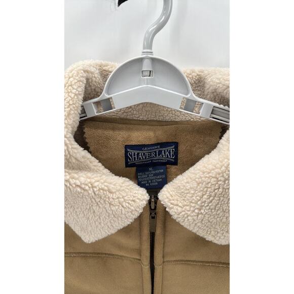 SHAVER LAKE Faux Suede Sherpa Lined Jacket sz xl Front Zip Tan Exposed Seams - Picture 3 of 7